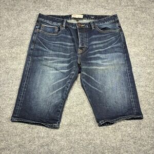 River Island Slim Fit Dark Wash Denim Bermuda Shorts Mens 32 Blue